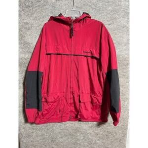 Timberland Jacket Mens L Weathergear Hooded Rain Windbreaker Outdoors Red